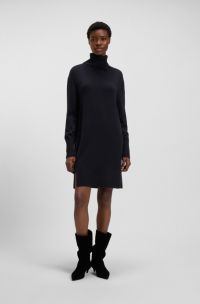 Split-rollneck sweater dress in a wool blend, Dark Blue