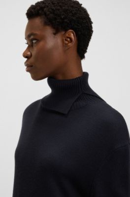 Split-rollneck sweater dress in a wool blend, Dark Blue