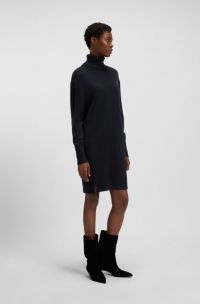 Split-rollneck sweater dress in a wool blend, Dark Blue