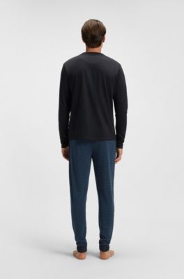 Cotton pyjama set with monograms and logos, Dark Blue