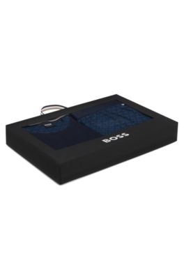 Pyjamasset i bomull med monogram och loggor, M&ouml;rkbl&aring;