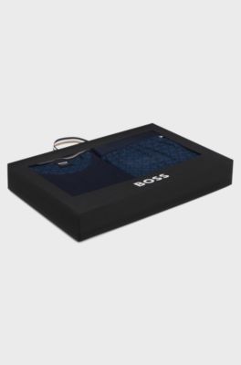 Cotton pyjama set with monograms and logos, Dark Blue