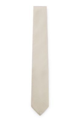 Silk-blend tie with herringbone pattern, White