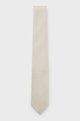 Silk-blend tie with herringbone pattern, White