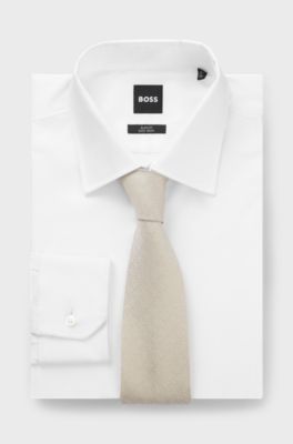 Silk-blend tie with herringbone pattern, White