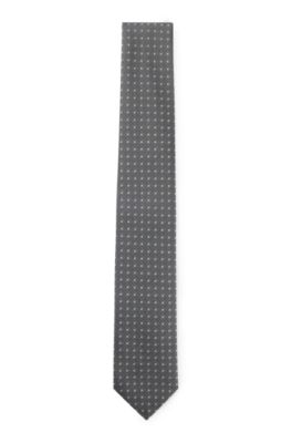 Patterned tie in pure silk, Dark Grey