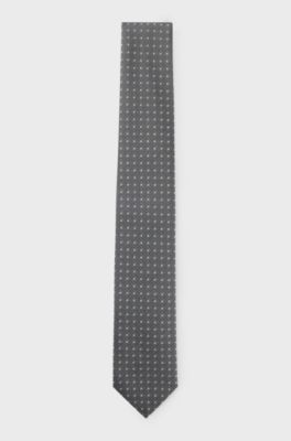 Patterned tie in pure silk, Dark Grey