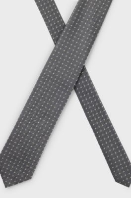 Patterned tie in pure silk, Dark Grey