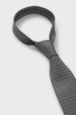 Patterned tie in pure silk, Dark Grey