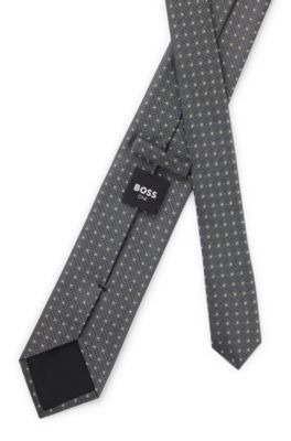 Patterned tie in pure silk, Dark Grey
