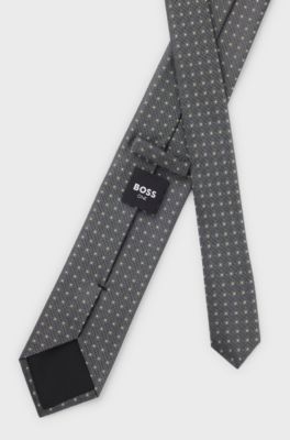 Patterned tie in pure silk, Dark Grey