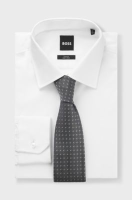 Patterned tie in pure silk, Dark Grey
