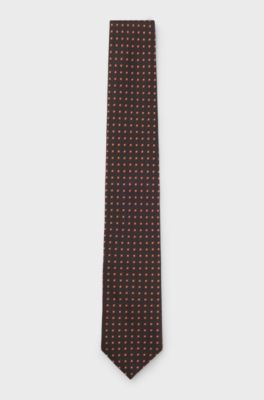 Patterned tie in pure silk, Dark Brown