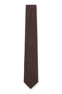 Patterned tie in pure silk, Dark Brown