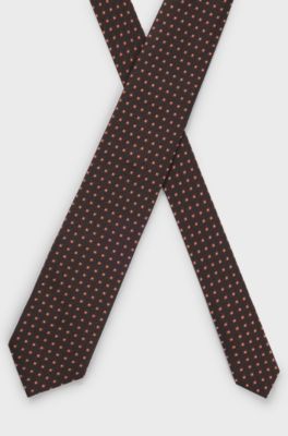 Patterned tie in pure silk, Dark Brown