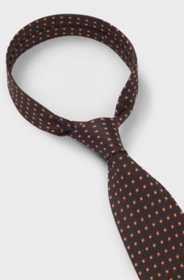 Patterned tie in pure silk, Dark Brown