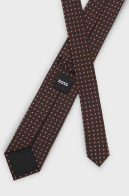 Patterned tie in pure silk, Dark Brown