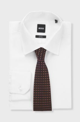 Patterned tie in pure silk, Dark Brown
