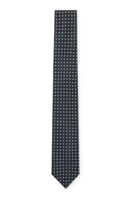 Patterned tie in pure silk, Dark Blue