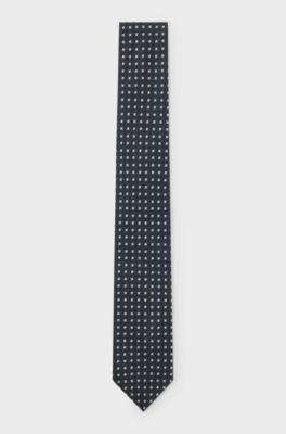 Patterned tie in pure silk, Dark Blue
