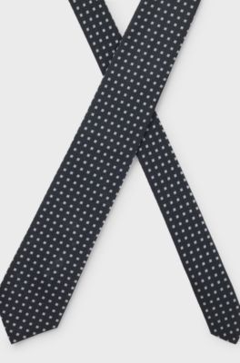 Patterned tie in pure silk, Dark Blue