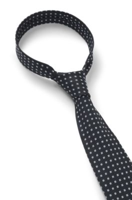 Patterned tie in pure silk, Dark Blue