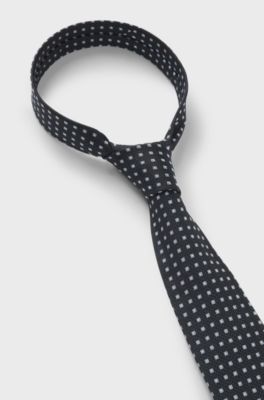 Patterned tie in pure silk, Dark Blue