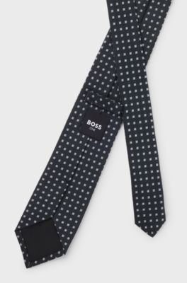 Patterned tie in pure silk, Dark Blue