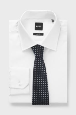 Patterned tie in pure silk, Dark Blue