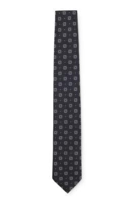 Silk-blend tie with pattern, Dark Blue