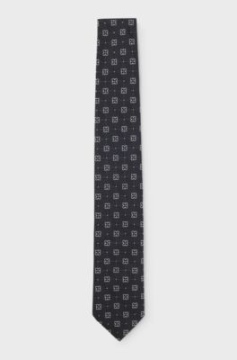 Silk-blend tie with pattern, Dark Blue