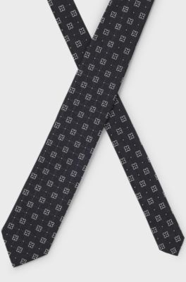 Silk-blend tie with pattern, Dark Blue