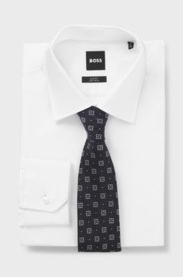 Silk-blend tie with pattern, Dark Blue