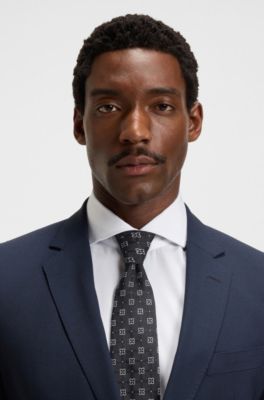 Silk-blend tie with pattern, Dark Blue