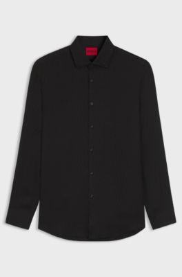 Slim-fit shirt with jacquard pattern, Black