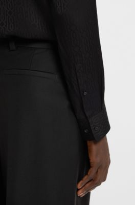 Slim-fit shirt with jacquard pattern, Black