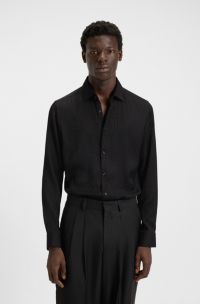 Slim-Fit Hemd mit Jacquard-Muster, Schwarz