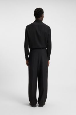 Slim-fit shirt with jacquard pattern, Black