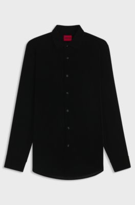 Slim-fit shirt in stretch velvet, Black