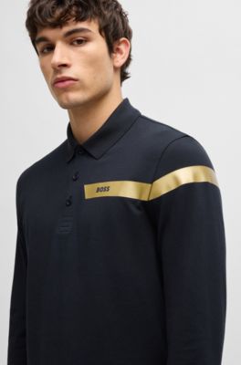 セール！美品！BOSSの高級ポロシャツ コットンブレンド コントラストロゴ ポロシャツ（ポロシャツ