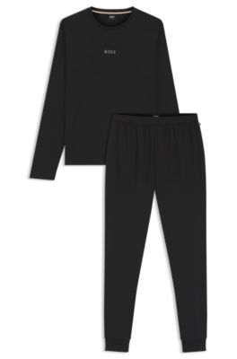 Cotton pyjama set with monogram waistband, Black