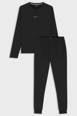 Cotton pyjama set with monogram waistband, Black