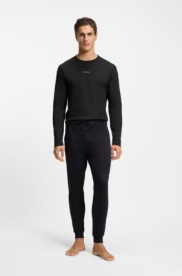 Cotton pyjama set with monogram waistband, Black