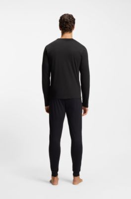 Cotton pyjama set with monogram waistband, Black