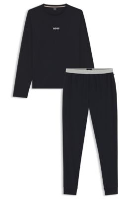 Cotton pyjama set with monogram waistband, Dark Blue