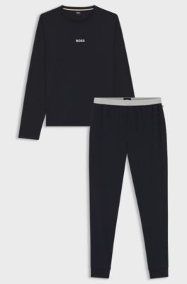 Cotton pyjama set with monogram waistband, Dark Blue