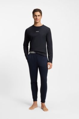 Cotton pyjama set with monogram waistband, Dark Blue