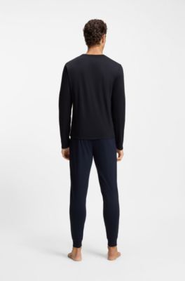 Cotton pyjama set with monogram waistband, Dark Blue