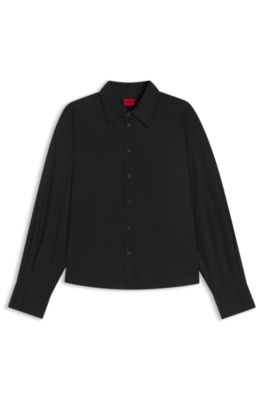 Regular-fit blouse in cotton poplin, Black