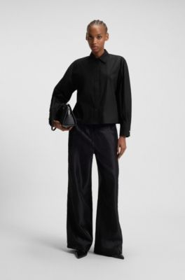 Regular-fit blouse in cotton poplin, Black